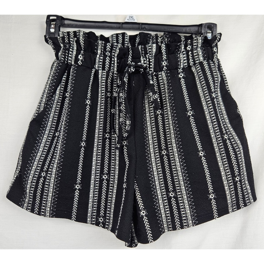 Emery Rose Womens Black White Tribal Stripe Paperbag Waist Shorts Lg Boho